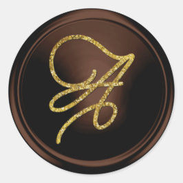 ALL INITIALS Gold Script Monogram Chocolate Runder Aufkleber