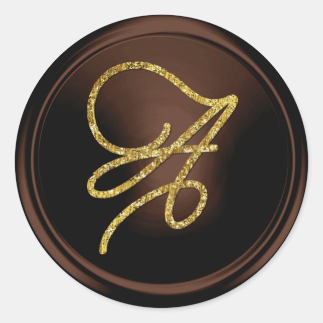 ALL INITIALS Gold Script Monogram Chocolate Runder Aufkleber (Vorderseite)