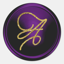 ALL INITIALS Gold Script Monogram Dark Purple Runder Aufkleber