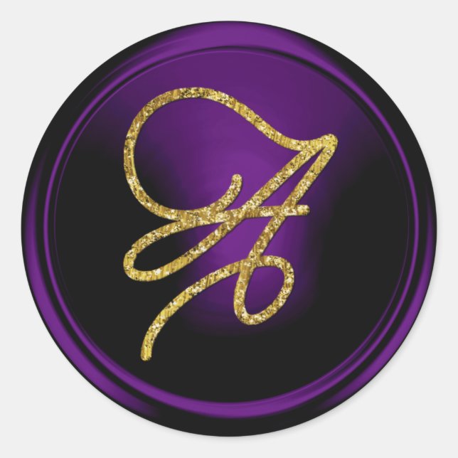 ALL INITIALS Gold Script Monogram Dark Purple Runder Aufkleber (Vorderseite)