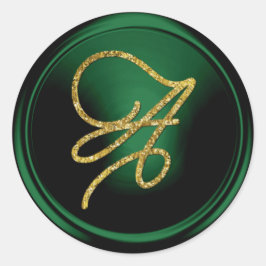 ALL INITIALS Gold Script Monogram Emerald Green Runder Aufkleber