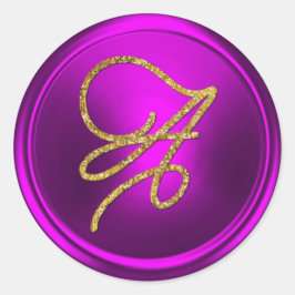 ALL INITIALS Gold Script Monogram Fuchsia  Runder Aufkleber
