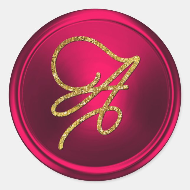 ALL INITIALS Gold Script Monogram Magenta Runder Aufkleber (Vorderseite)