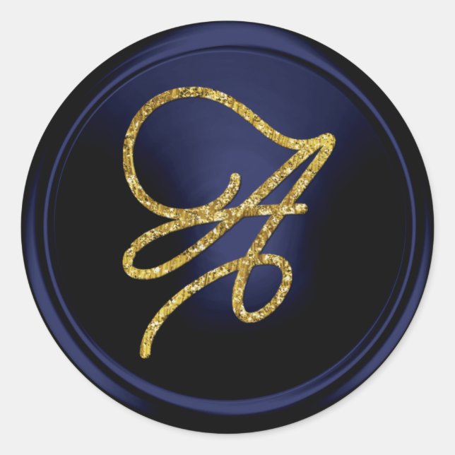 ALL INITIALS Gold Script Monogram Navy Blue Runder Aufkleber (Vorderseite)