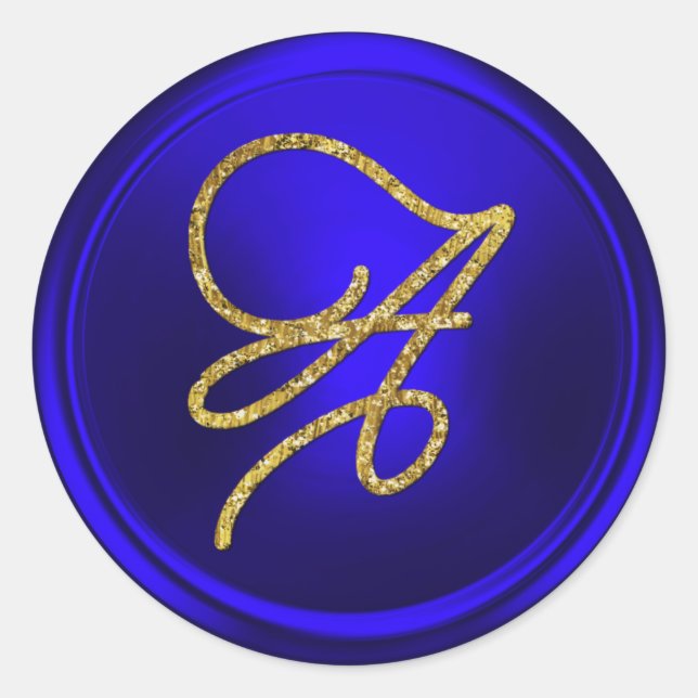 ALL INITIALS Gold Script Monogram Royal Blue Runder Aufkleber (Vorderseite)