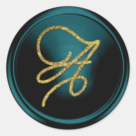 ALL INITIALS Gold Script Monogram Teal Blue Runder Aufkleber