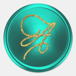 ALL INITIALS Gold Script Monogram Turquoise Runder Aufkleber