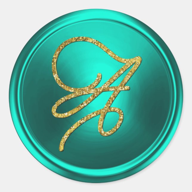 ALL INITIALS Gold Script Monogram Turquoise Runder Aufkleber (Vorderseite)