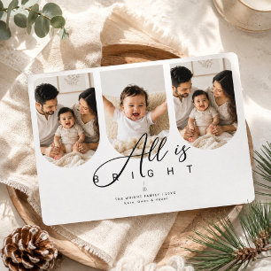All Is Bright Schrift Triptychon Weihnachtsfoto Feiertagskarte