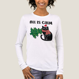 All Is Calm Christmas Black Cat Funny Tri-Blend Shirt