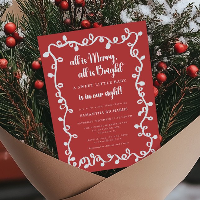 All is Merry, All is Bright Christmas baby shower Einladung (Von Creator hochgeladen)