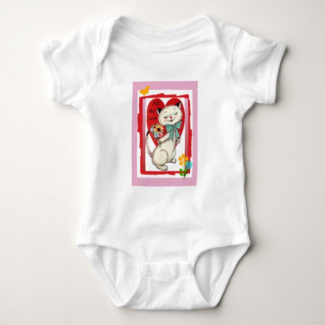 "All My Liebe" Retro Katze Valentine Säugling Stra Baby Strampler (Vorderseite)