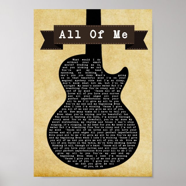 All Of Me Black Guitar Song Lyric Wall Art Print Poster (Vorne)