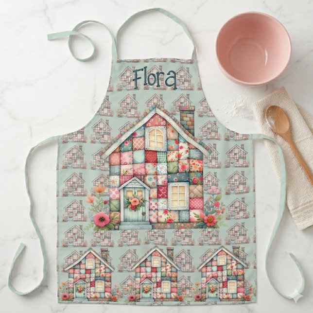 All-Over-Druck-Schürze Schürze (Faux Patchwork Cottagecore Floral House Apron)