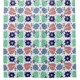 All Over Leaves And Flower Pattern Duschvorhang