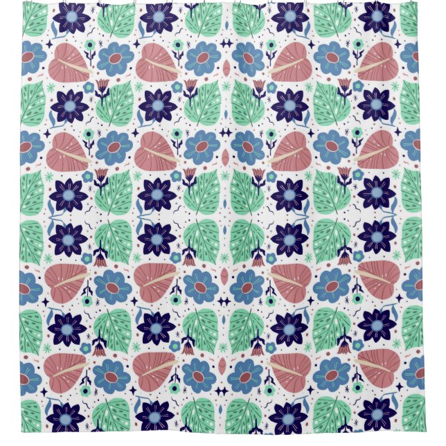 All Over Leaves And Flower Pattern  Duschvorhang (Vorderseite)