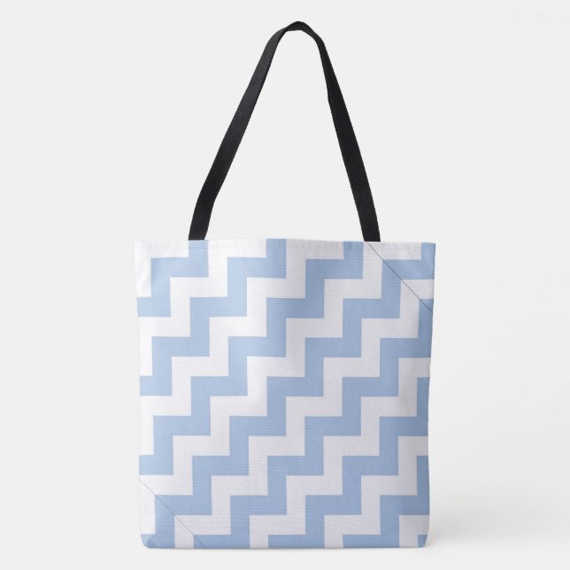 All Over Print Light Blue & White Diagonal Zigzags Tasche (Vorderseite)