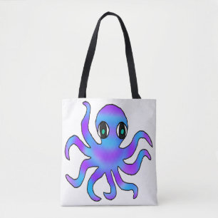 All-Over Tote - Blau Violetter Oktopus (weiß) Tasche