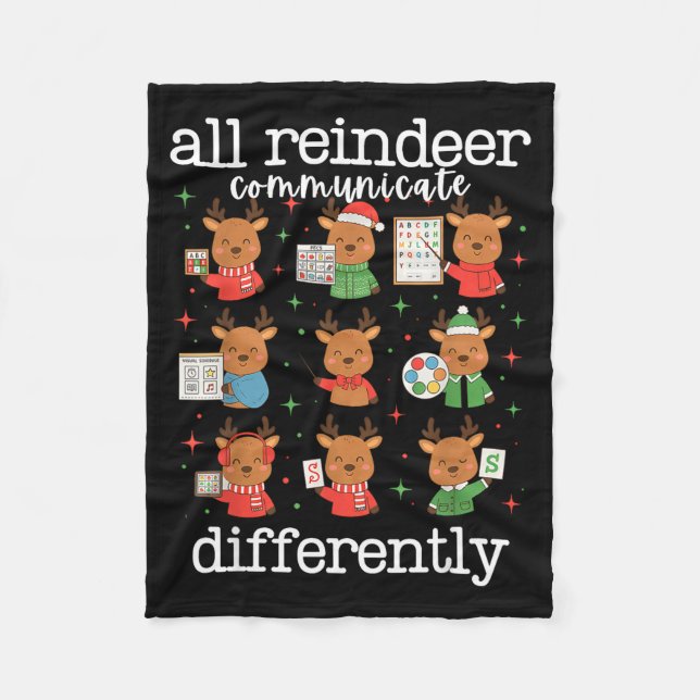 All Reindeer Communicate Differently Xmas Autism A Fleecedecke (Vorderseite)