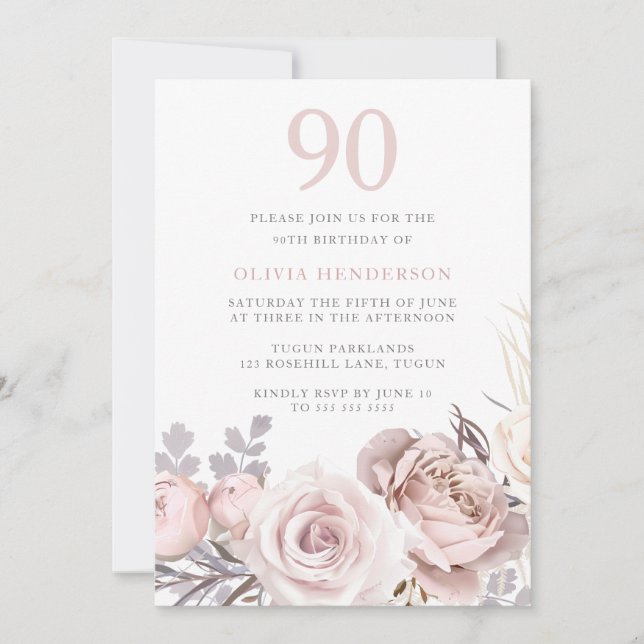 All Seasons Dusty Rose & Blush 90. Geburtstag Einladung (Vorderseite)