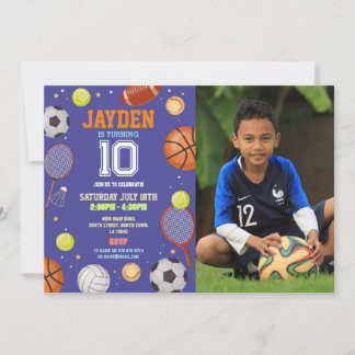All Sports Blue Birthday Foto Fußball Fußball Fußb Einladung