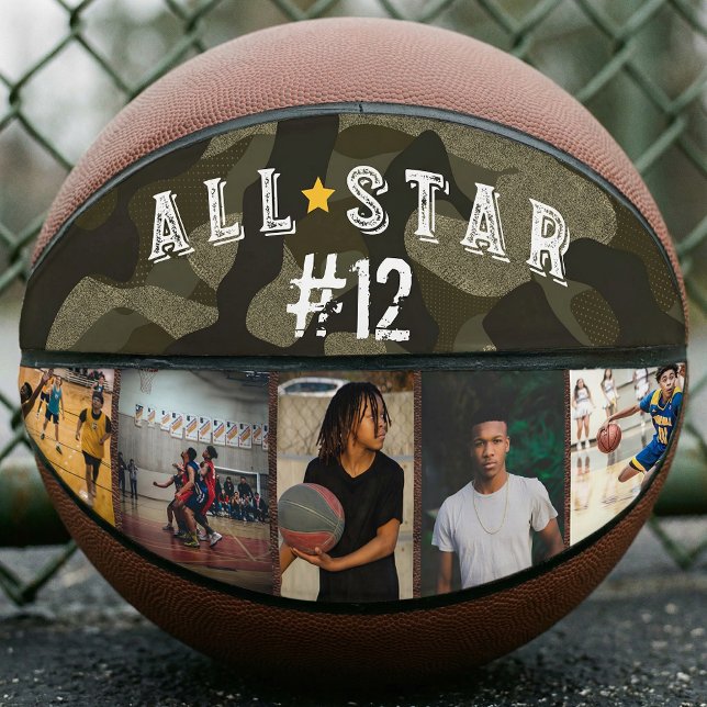 All-Star Army Camouflage Team Nummer Foto Collage Basketball (All-Star Army Camouflage Team Number Photo Collage Basketball)