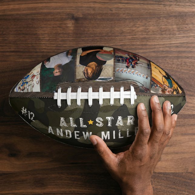 All-Star Army Camouflage Team Nummer Foto Collage Football (All-Star Kid Sport Team Photo Collage Sport Season Football)