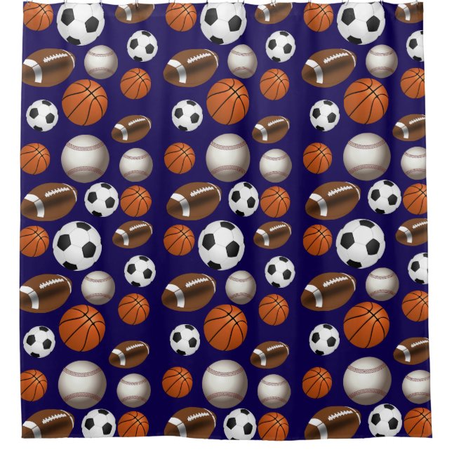 All Star Assorted Sports Balls Navy Blue Duschvorhang (Vorderseite)