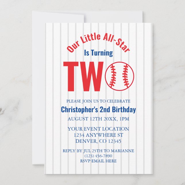 All-Star Baseball 2. Geburtstag Einladung (Vorderseite)