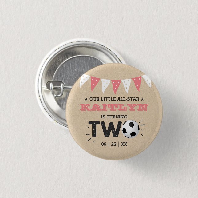 All-Star Fußball Ball 2. Geburtstag Party Button (Vorne & Hinten)