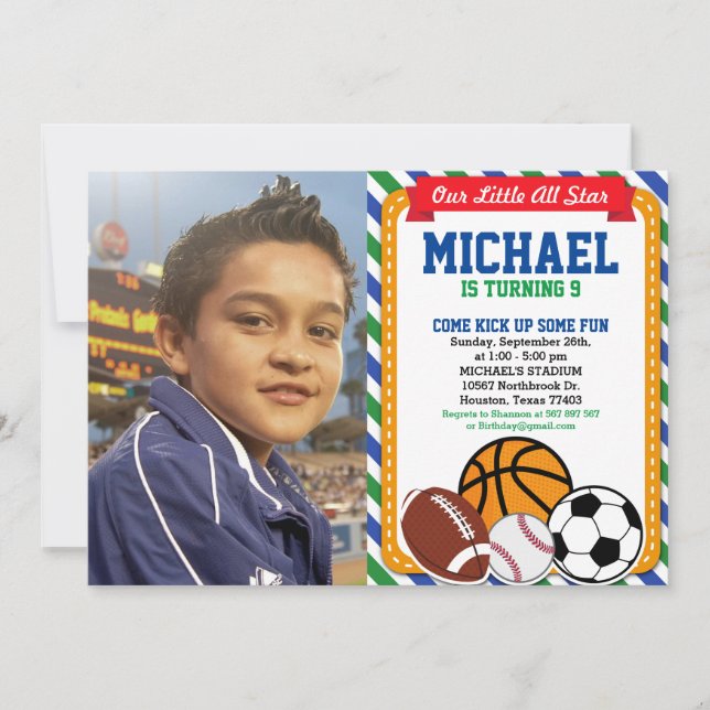 All Star Sport Anniversaire Fête Photo Invitation (Devant)