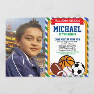 All Star Sport Anniversaire Fête Photo Invitation
