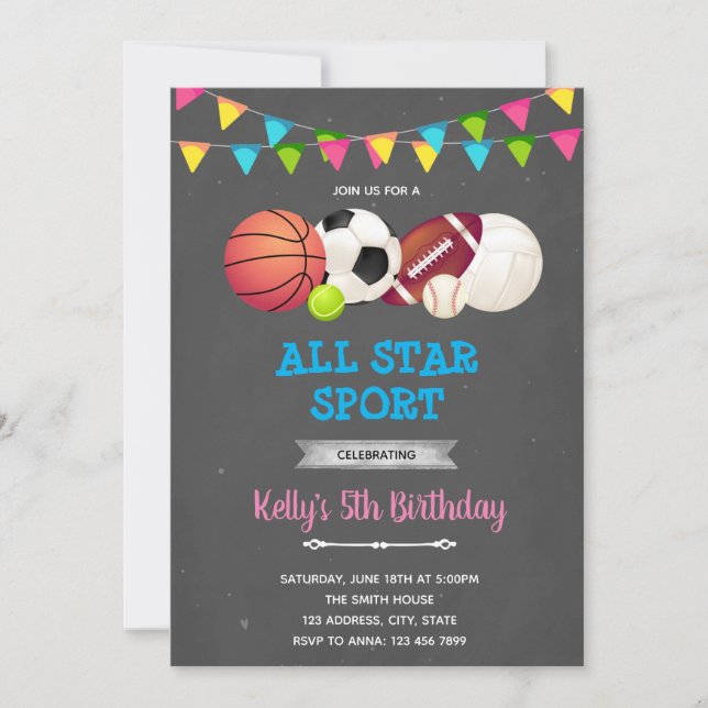 All star Sport Girl Party Einladung (Vorderseite)