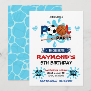 All Star Sport Pool Party Geburtstag Einladung