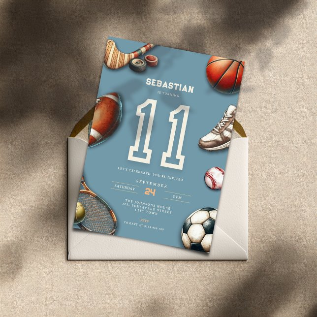 All Star Sports 11th Birthday Invitation for Boys (All Star Sports 11th birthday invitation for teen boys)
