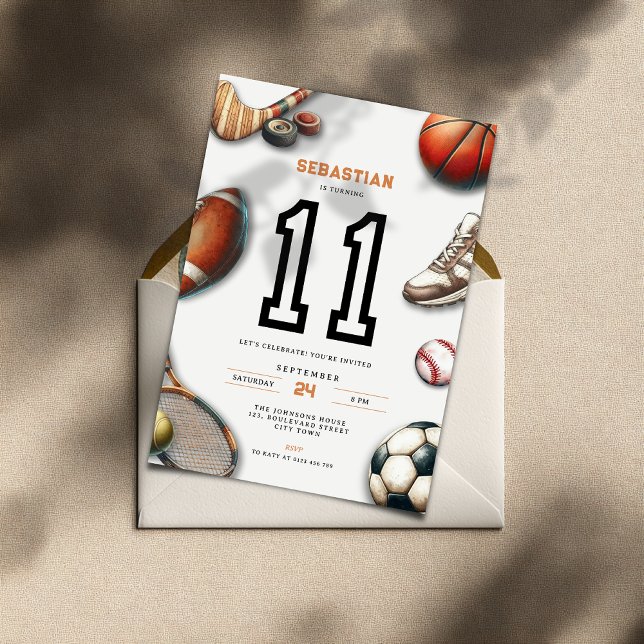 All Star Sports 11th Birthday Invitation for Boys Einladung (All Star Sports 11th birthday invitation for teenager boys)