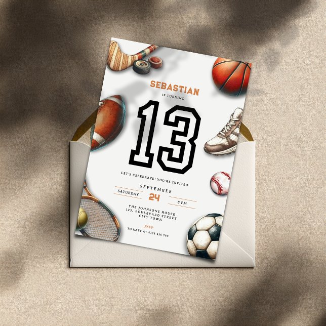All Star Sports 13th Birthday Invitation for Boys (All Star Sports 13th birthday invitation for teenager boys)