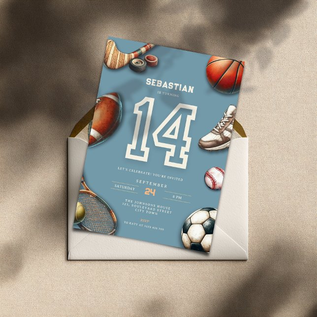 All Star Sports 14th Birthday Invitation for Boys (All Star Sports 14th birthday invitation for boys)