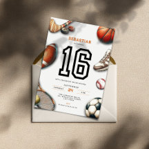 All Star Sports 16th Birthday Invitation for Boys