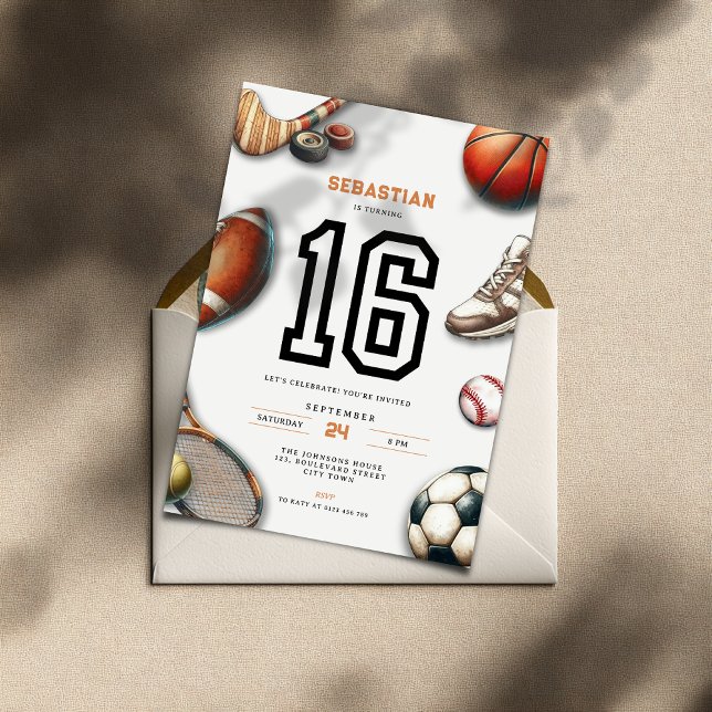 All Star Sports 16th Birthday Invitation for Boys (All Star Sports 16th birthday invitation for teenager boys)