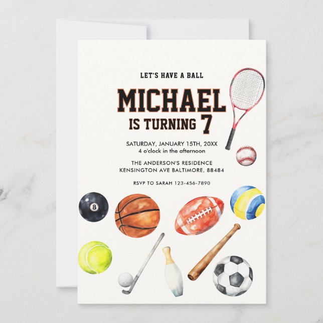 All Star Sports Balls Team Kid Boy Birthday  Einladung (Vorderseite)