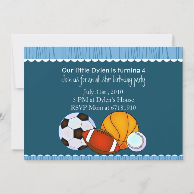 All Star Sports Birday Party Einladung (Vorderseite)