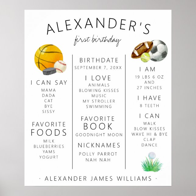 All Star Sports First Birthday Meilenstein Poster (Vorne)