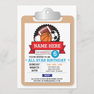 All Star Sports Party Football USA Geburtstagsempf Einladung