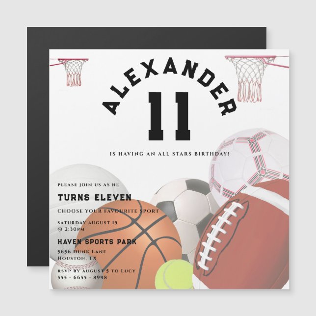 All Stars Kindergeburtstag Party Magneteinladung (Vorne/Hinten)