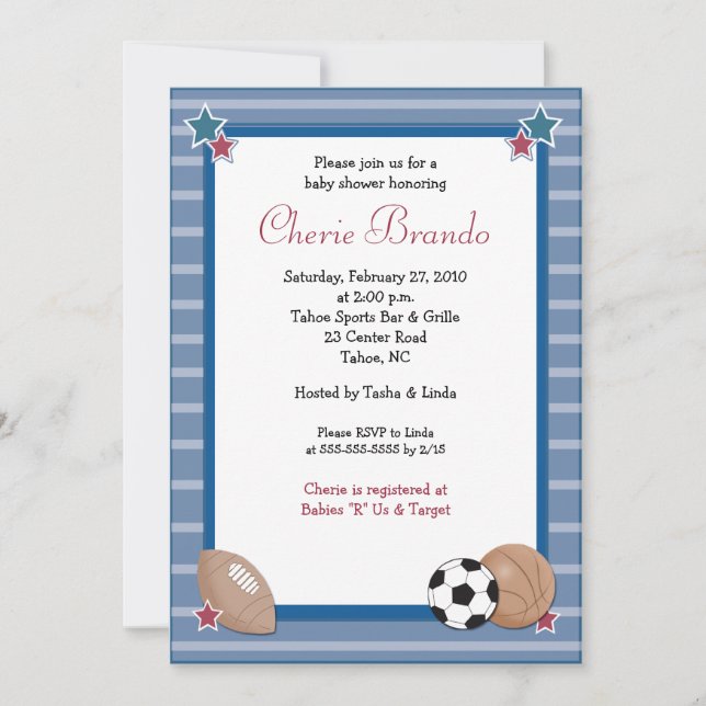 All Stars Sports Baby shower Invitation 5 x 7 (Devant)