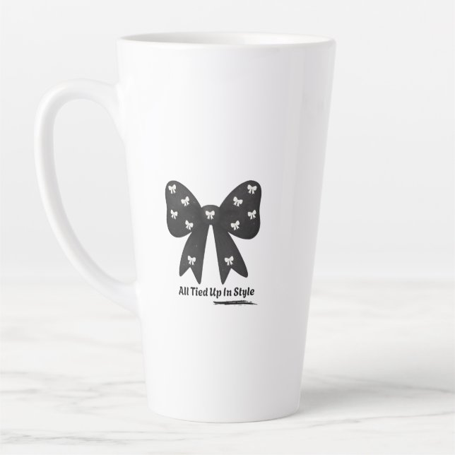 All Tied Up In Style Latte mug– Elegant Black Bow  Milchtasse (Links)