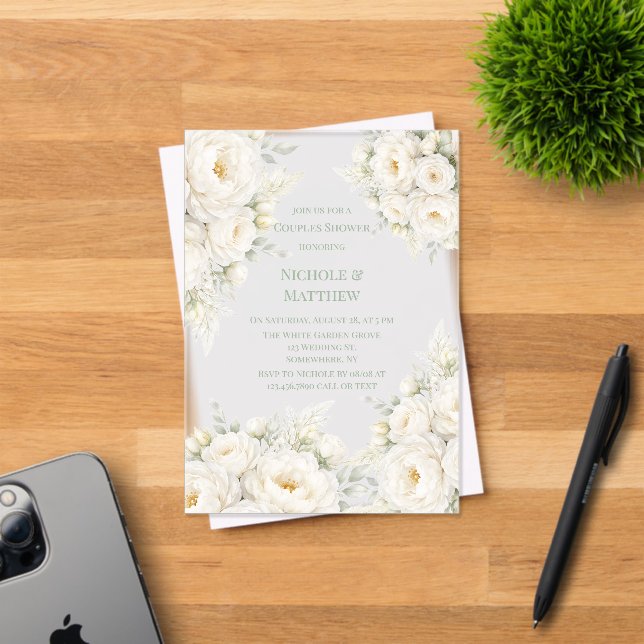 All White Floral Wedding Couples Shower Acryleinladungen (Insitu (Einladungskarte))