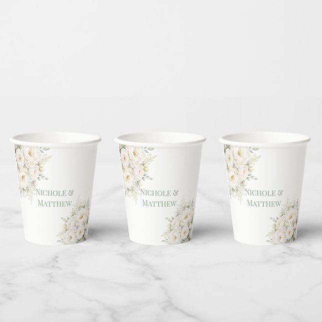 All White Floral Wedding Pappbecher (Multi)