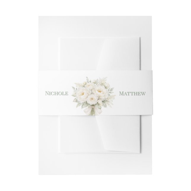 All White Florals Wedding Einladungsbanderole (Vorderseite Beispiel)